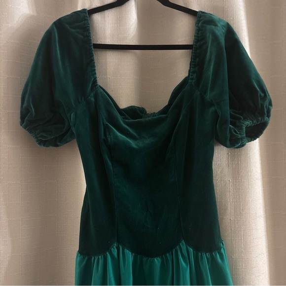 Vintage House of Bianchi Emerald Green Velvet & Taffeta Dress 80's Sweetheart - Picture 2 of 10